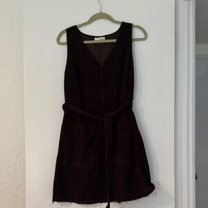 Brown green Corduroy Sleeveless Dress
